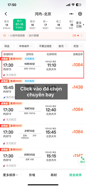 Hướng dẫn mua vé máy bay Trung Quốc qua Wechat 4